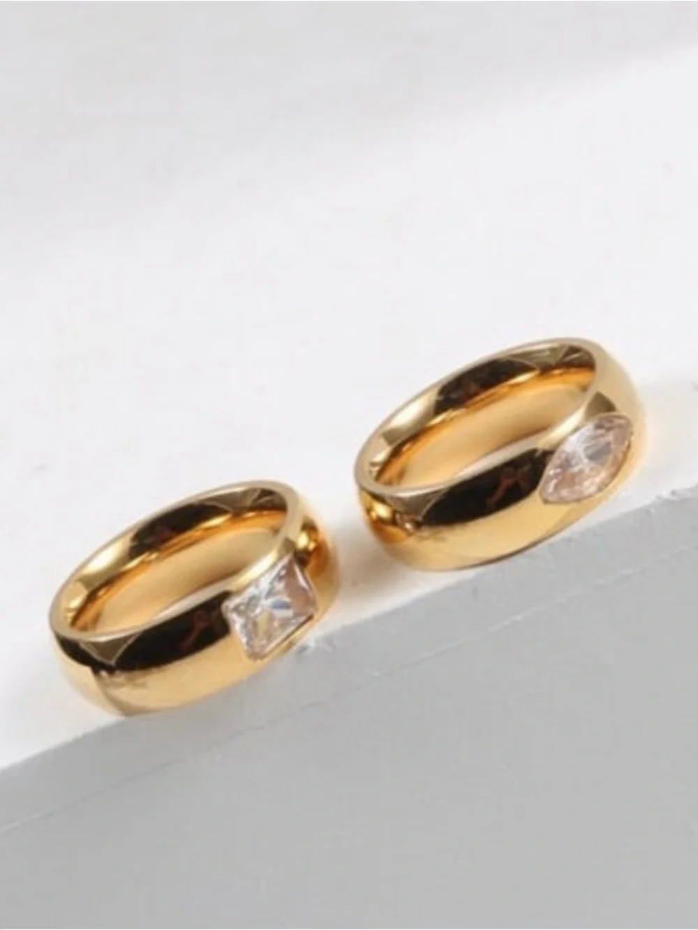 Gold-Plated Band Ring with Clear Marquise Crystal - Women's Jewelry